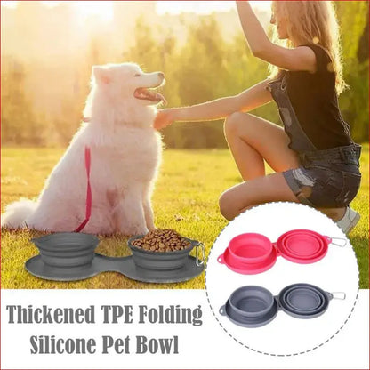 Pet Food and Water Bowls. Double Collapsible. Pet Feeding - Happy Pets