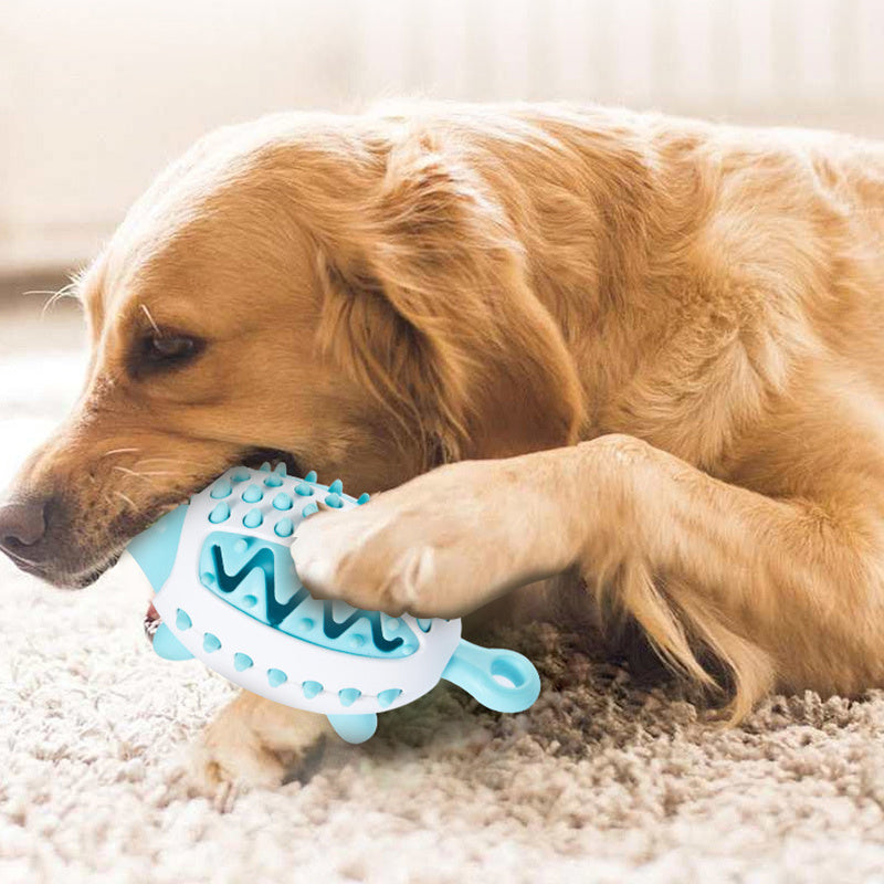 Durable dog chew toy for teething, treat dispensing, and dental cleaning – ideal for puppies and aggressive chewers of all sizes dog playing with it