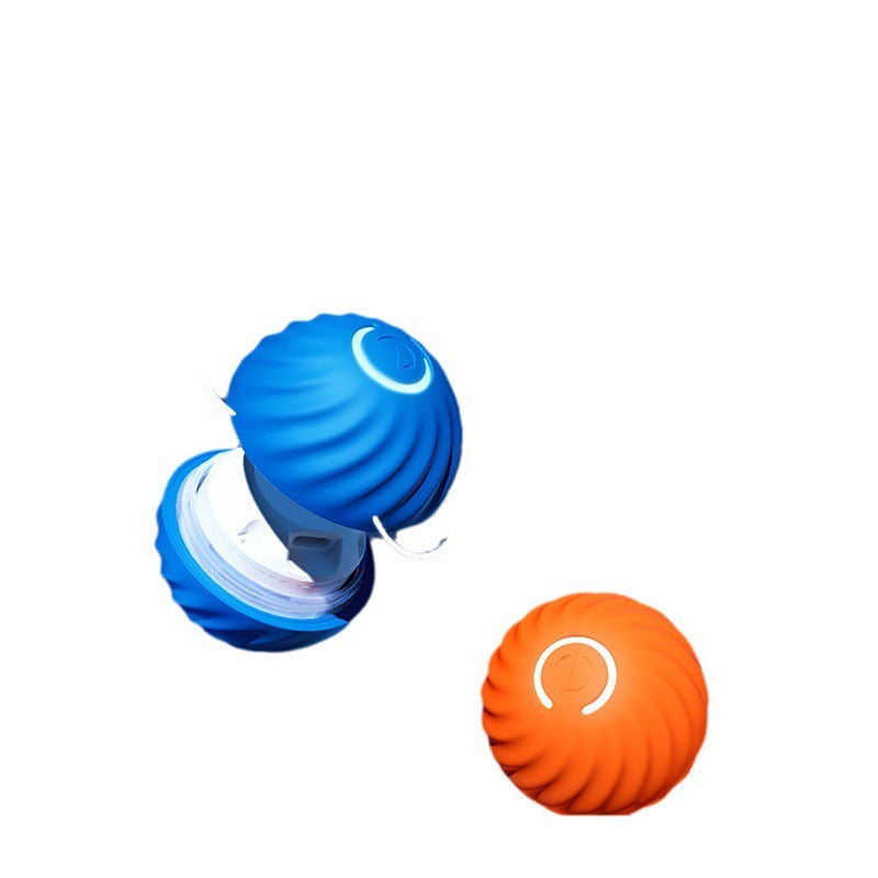 Durable rubber dog chew ball toy in blue and orange for aggressive chewers and training close up