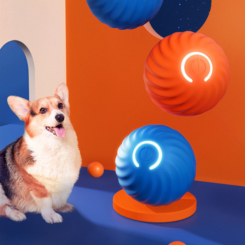 Durable rubber dog chew ball toy in blue and orange for aggressive chewers and training cover image