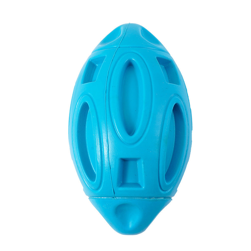 Durable rubber dog chew ball with squeaker for teething puppies and aggressive chewers blue variant