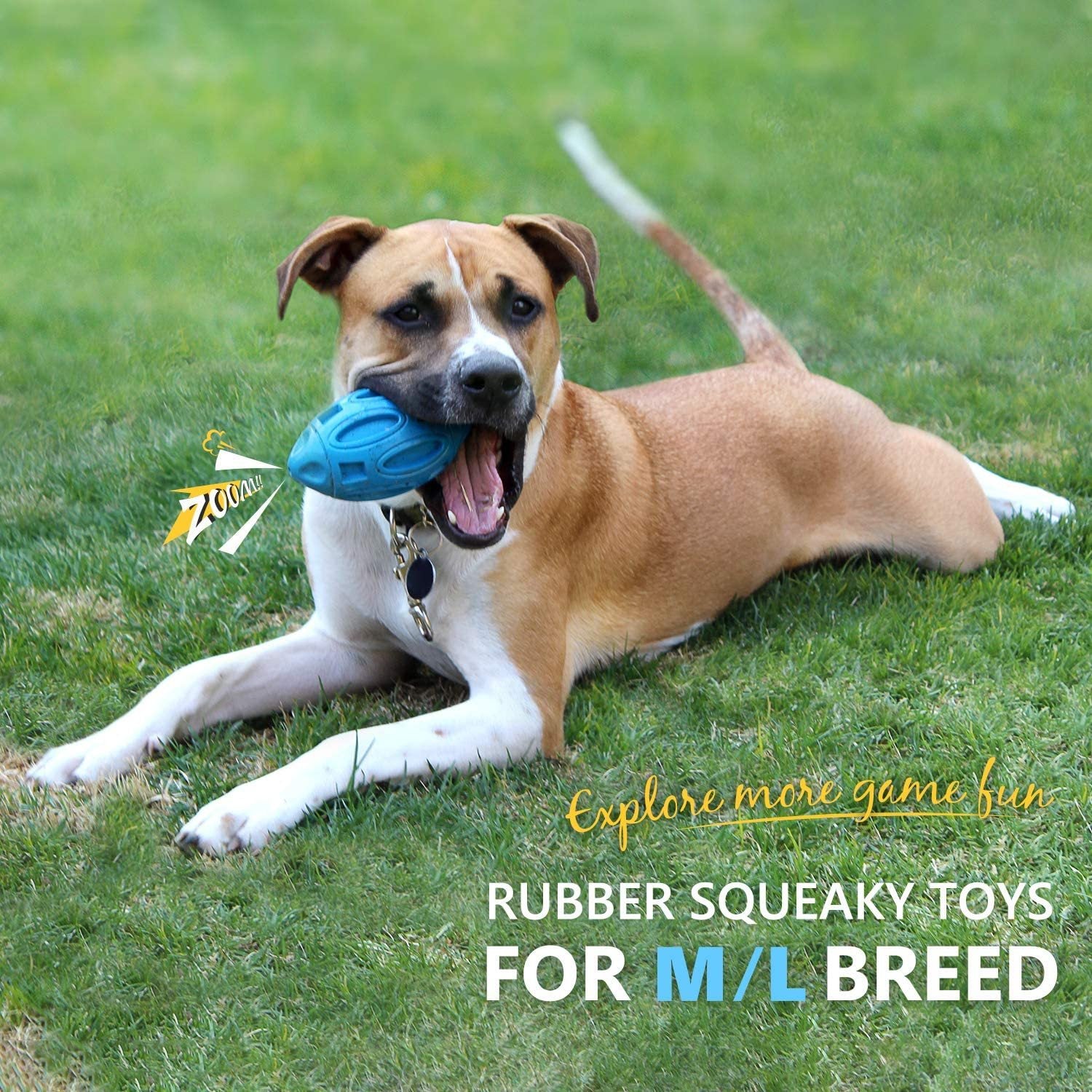 Durable rubber dog chew ball with squeaker for teething puppies and aggressive chewers breeds