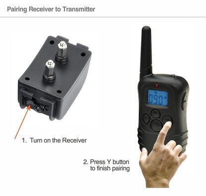 Step-by-step guide showing the pairing process for the electric dog training collar with remote control