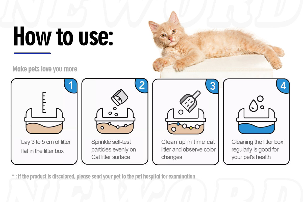 Step-by-step instructions on how to use the cat litter health detector for urine pH or blood detection, ensuring accurate results in just 3 seconds