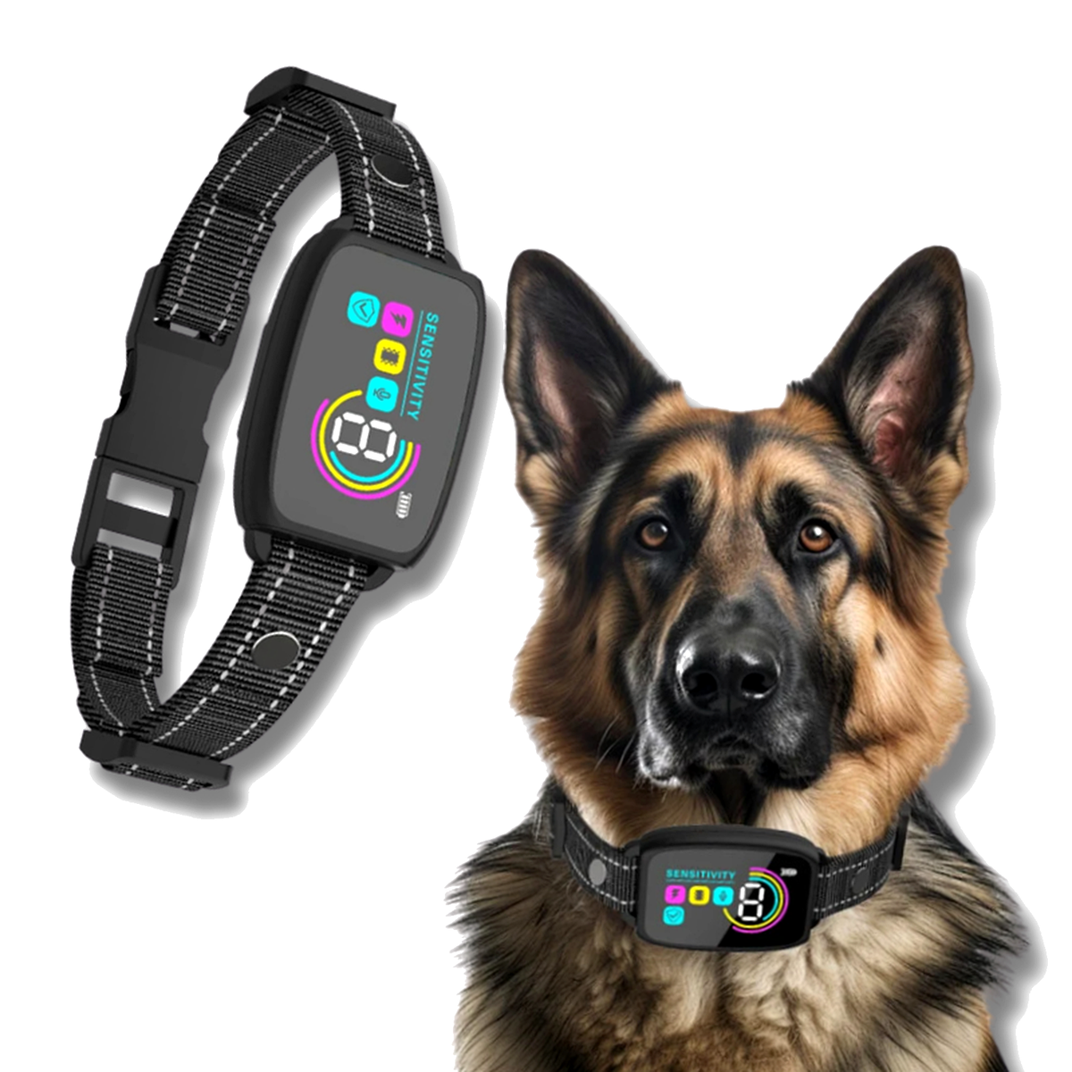 Smart Rechargeable Anti-Bark Dog Collar HD Display variant black