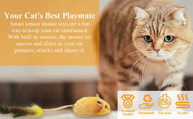 Your cat's best playmate" – Cats playing with the Interactive LED Cat Mouse Toy, highlighting its high-quality design, LED lights, and interactive features