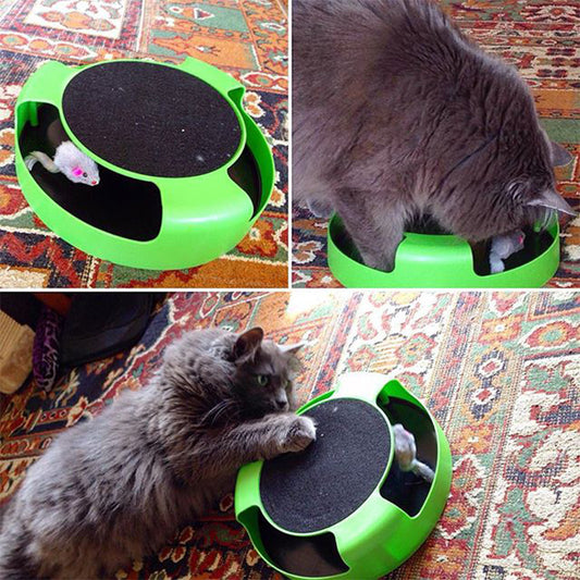 Interactive green mouse cat toy with built-in scratch board for kittens cover image