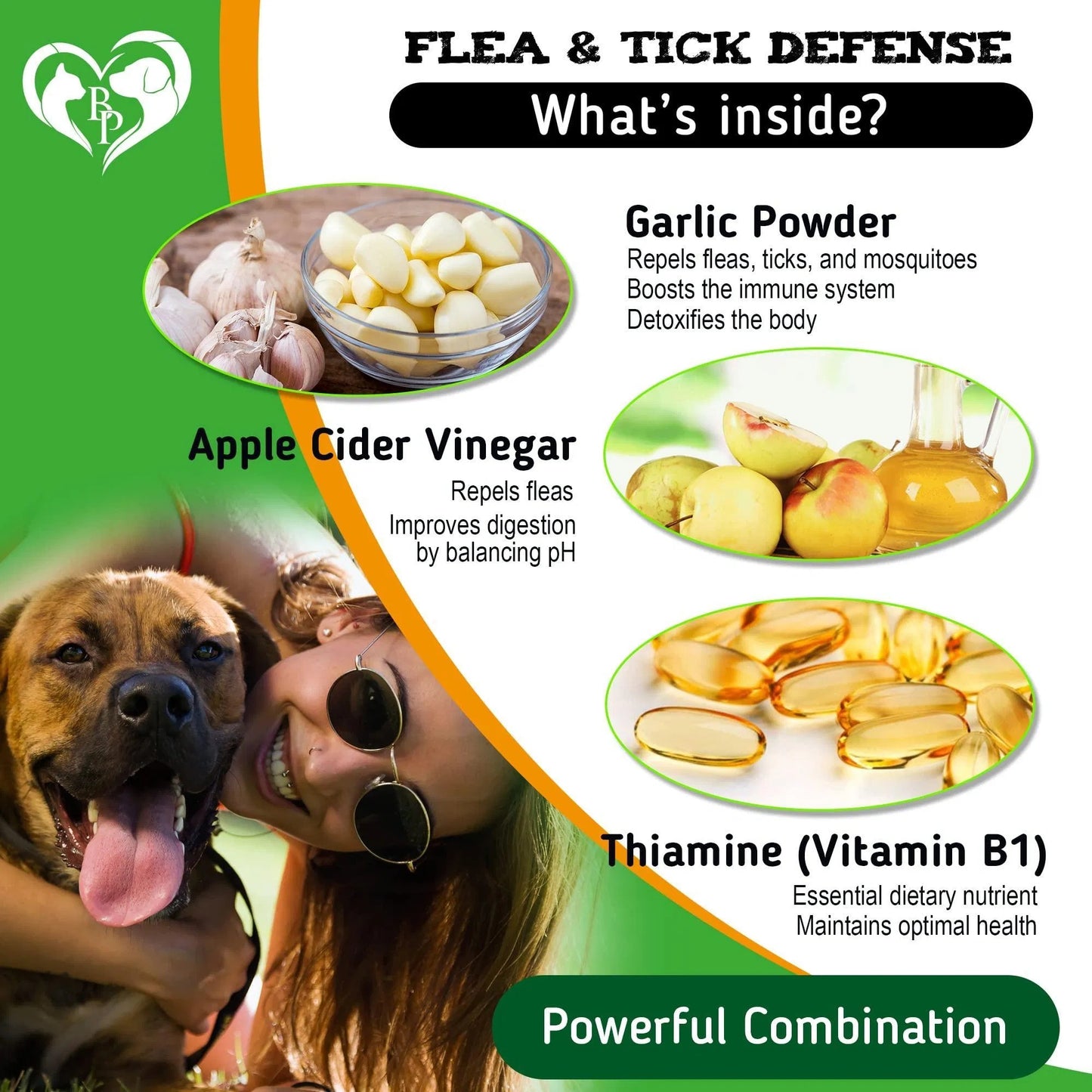 Natural flea and tick chewable pills for dogs with multivitamins – 140 tablets bottle what is inside
