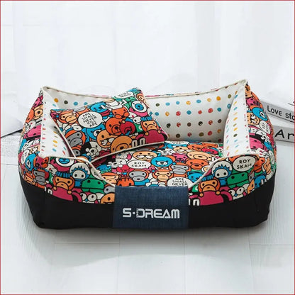 Confortable Pet bed. Colorful Pet mat. Pet bed with pillows. - Happy Pets