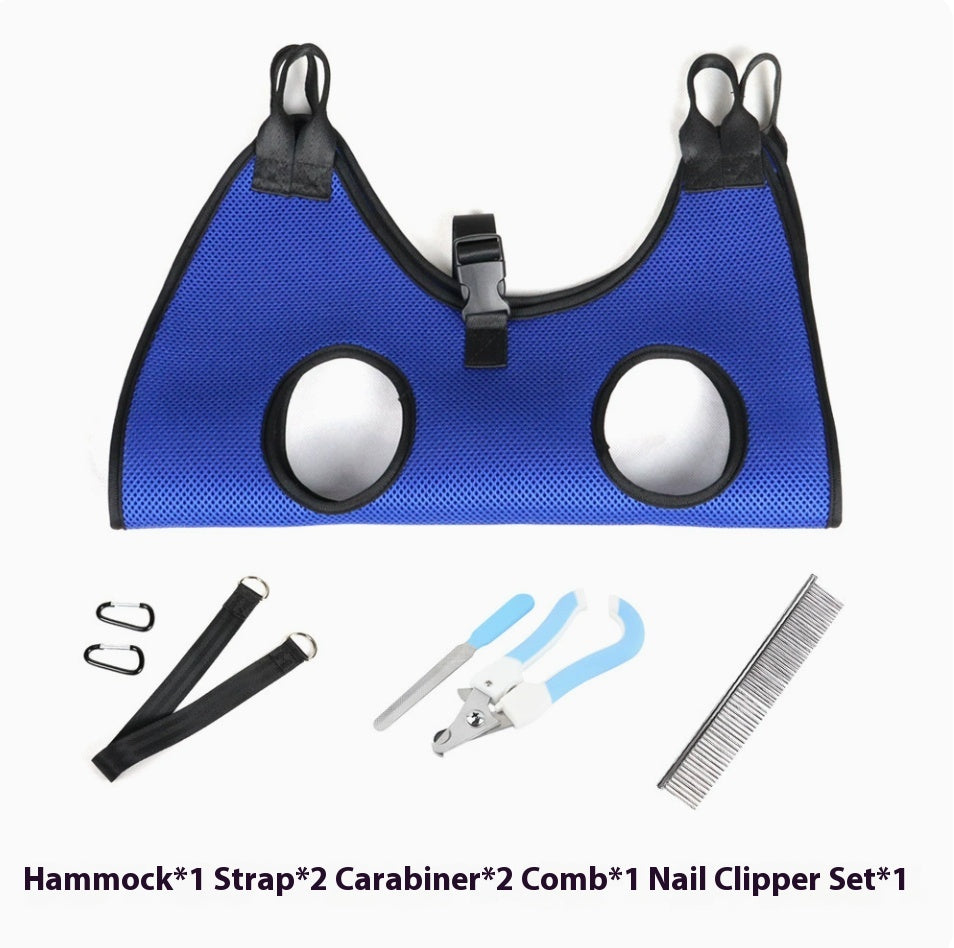 New Pet Grooming Helper - Cat and Dog Hammock with Eight-Piece Nail Repairing Set, featuring a comfortable and secure design for easy grooming, nail trimming, and pet care