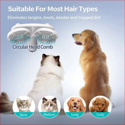 Pet Brush. Double-headed pet brush. One-button self-cleaning. - Happy Pets