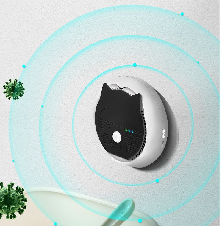 Pet deodorizer and litter box odor eliminator for cat urine with smart ozone air purifier hanging in the wall 