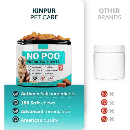 Comparison of Kinpur Pet Probiotic Chewable Tablets with other brands, showcasing superior ingredients and digestive support for dogs