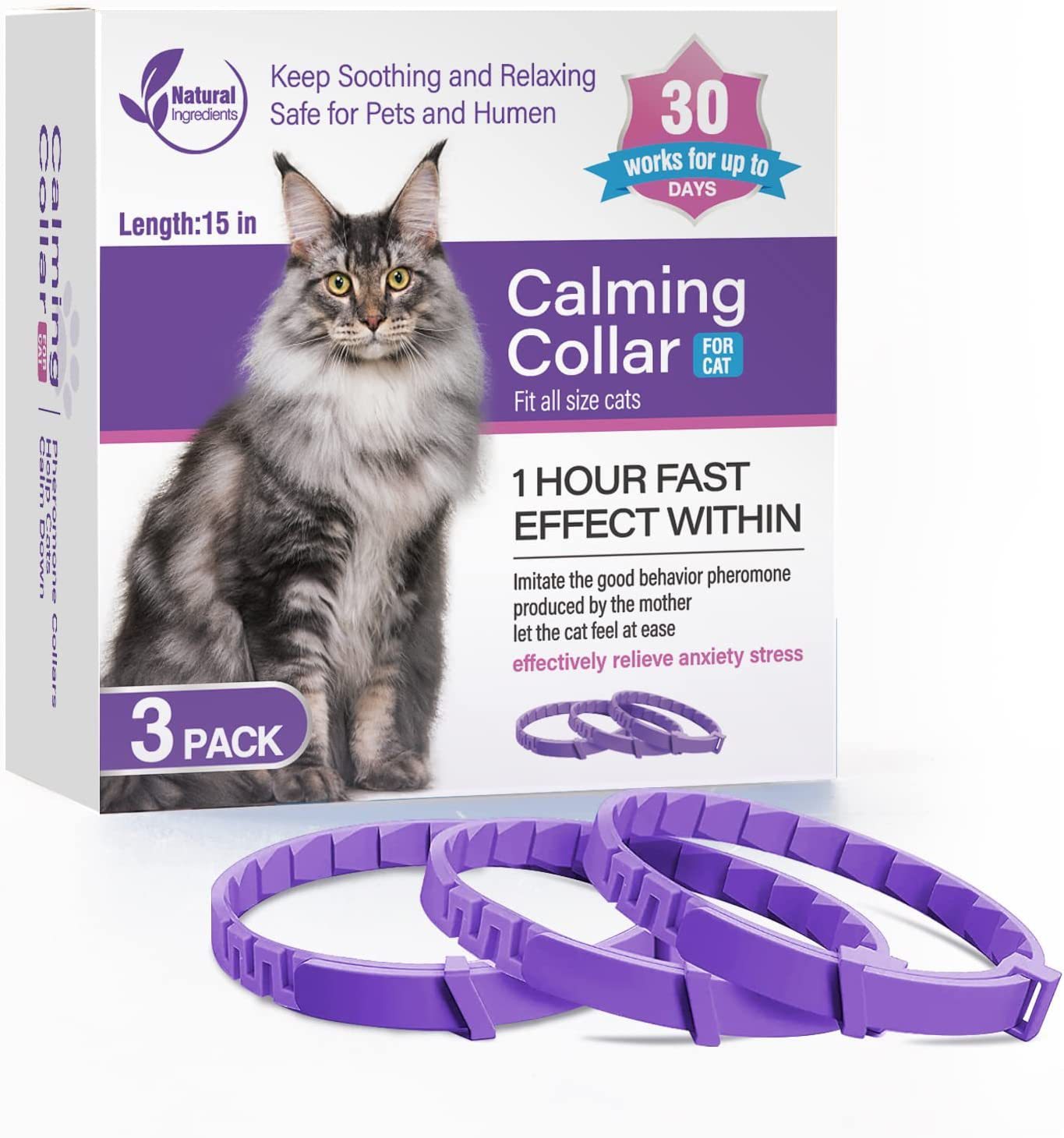 Pet Soothing Calming Collar for Dogs and Cats – Natural Anxiety Relief cat 3 pcs purple variant
