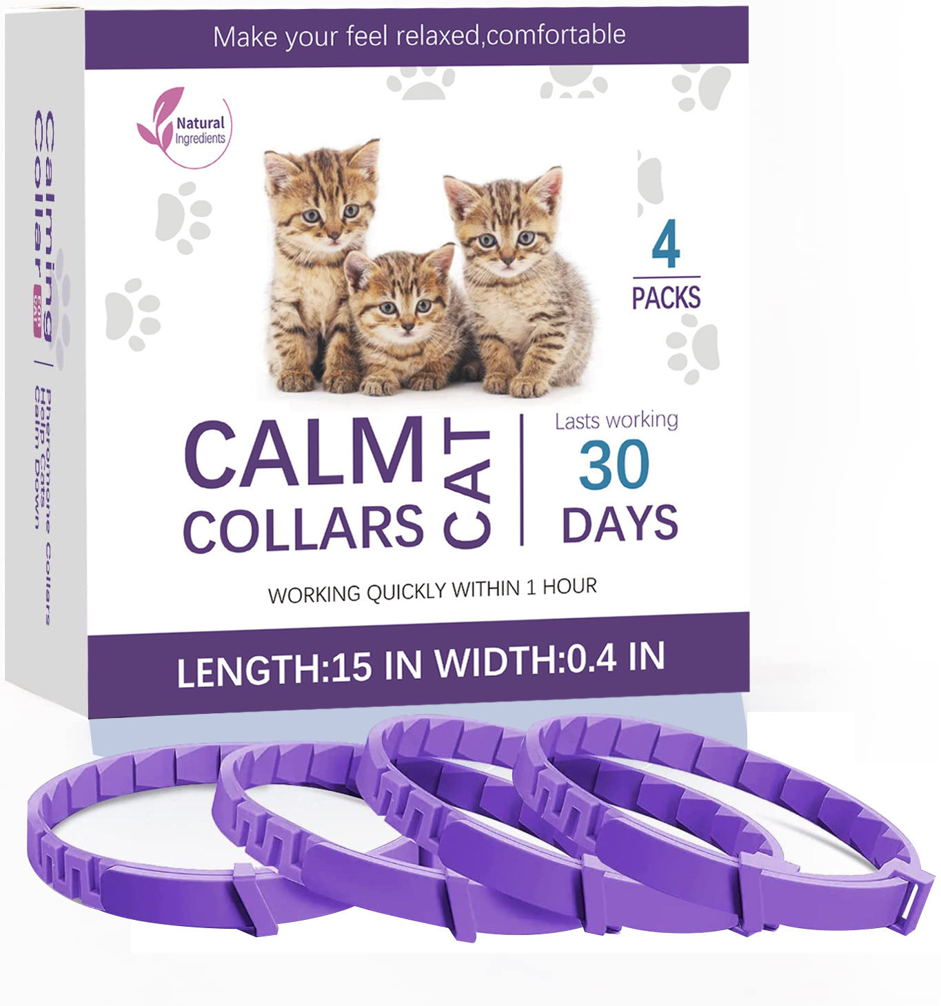 Pet Soothing Calming Collar for Dogs and Cats – Natural Anxiety Relief cat 4pcs purple variant
