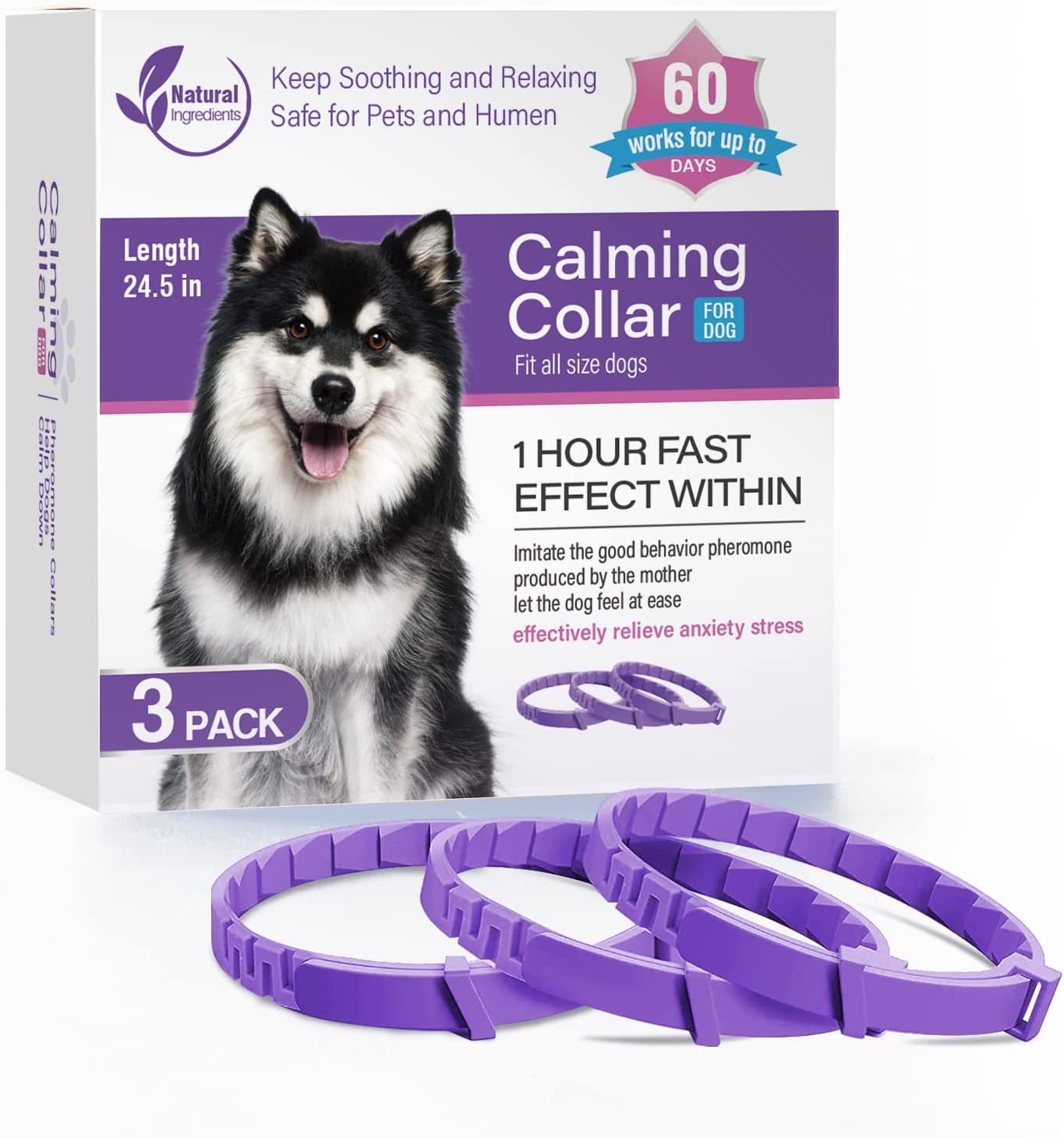 Pet Soothing Calming Collar for Dogs and Cats – Natural Anxiety Relief dog 3pcs purple variant