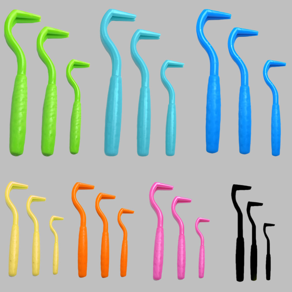 Pet Tick Remover Hook in all color variants: green, dark blue, light blue, orange, rose red, yellow, and black.