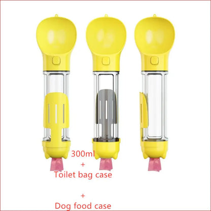 Pet Water Bottle with Feeder Bowl & Garbage Bag Storage description- Happy Pets