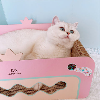 Pink heart-shaped cat scratcher with ball for female cats up to 10 kg. Durable, stylish, and perfect for playtime and claw maintenance cat happy resting