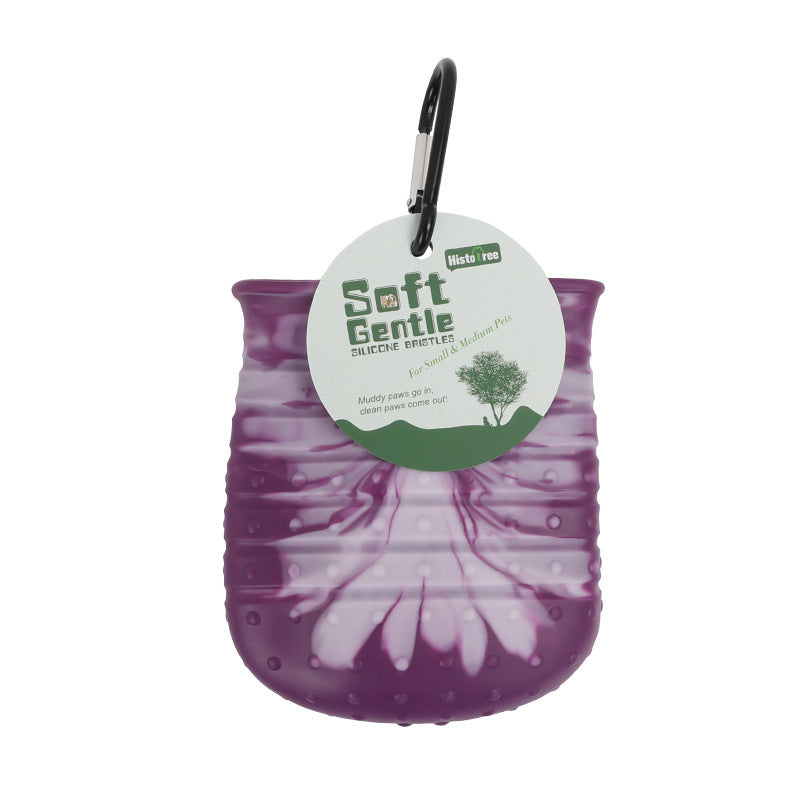 Portable 2-in-1 dog paw cleaner cup with foot wash brush for pets s purple