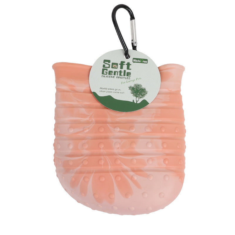 Portable 2-in-1 dog paw cleaner cup with foot wash brush for pets l pink