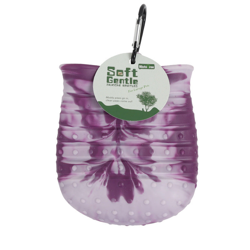 Portable 2-in-1 dog paw cleaner cup with foot wash brush for pets l purple