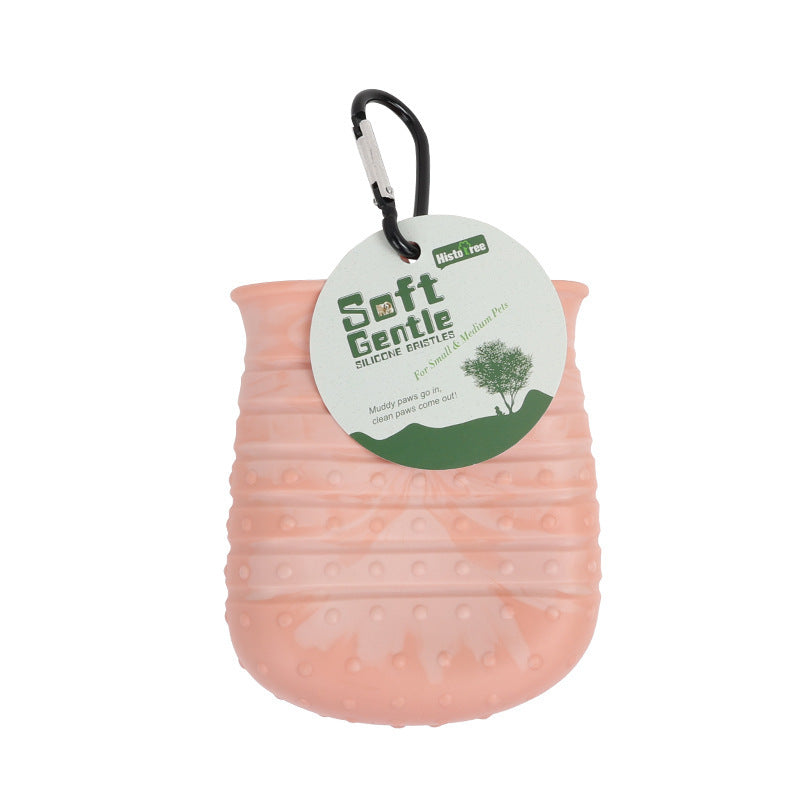Portable 2-in-1 dog paw cleaner cup with foot wash brush for pets s pink