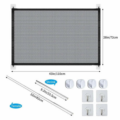 Portable Pet Safety Gate, variant S (43" x 29"), showing its dimensions and fit for smaller spaces or doorways. Ideal for smaller pets.