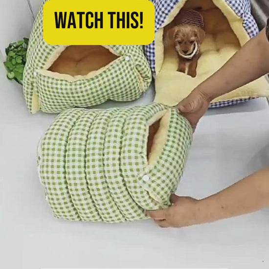 video showing the design of the enclosed pet bed
