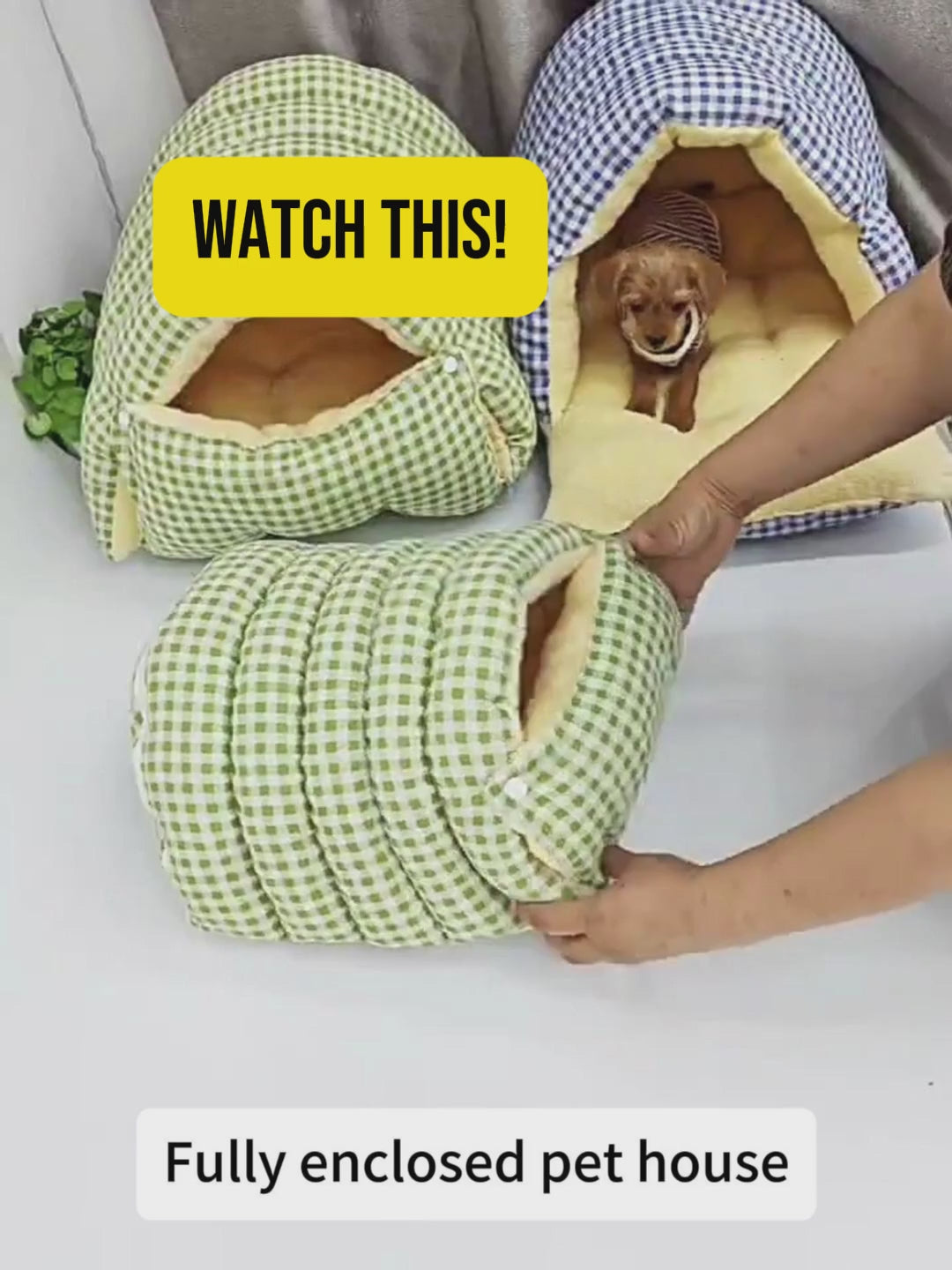 video showing the design of the enclosed pet bed