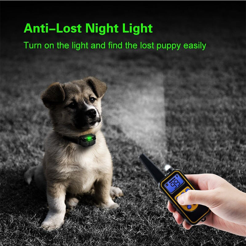 Remote dog training collar with adjustable strap and handheld remote for effective behavior correction anti lost night action