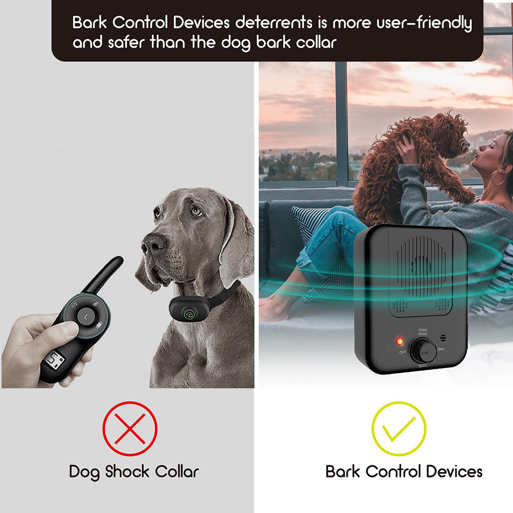 Ultrasonic anti-barking device compared to shock collars, highlighting its safer and more effective training method