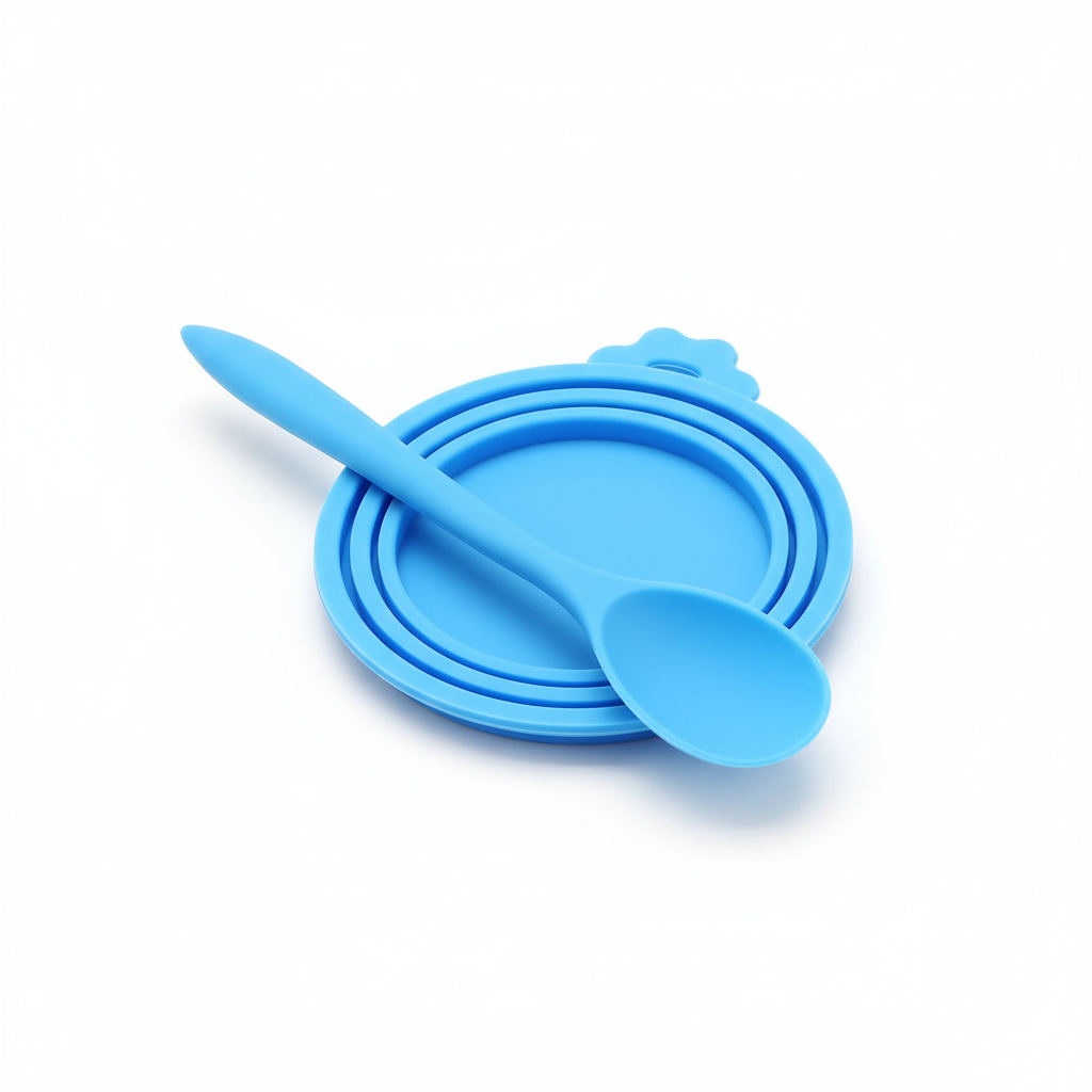 Silicone Pet Food Can Lid with Spoon - Blue