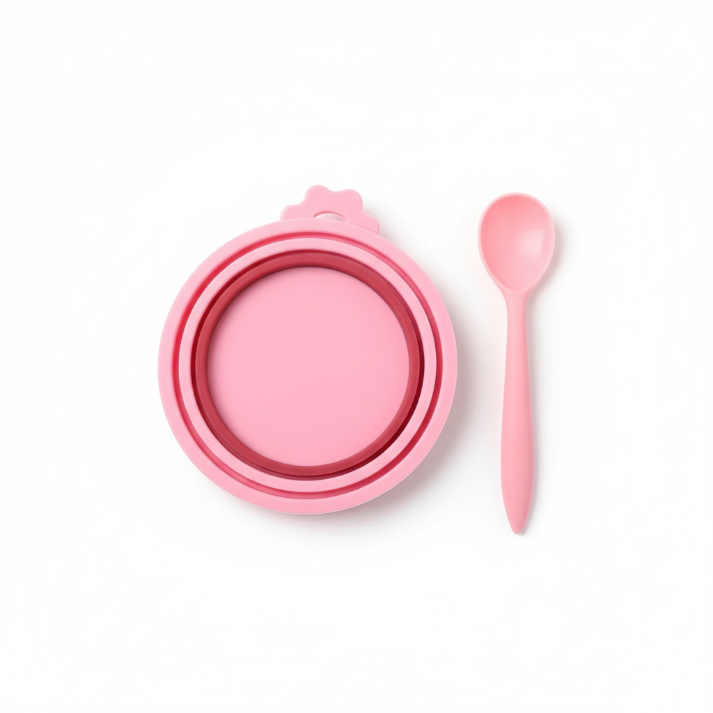 Silicone Pet Food Can Lid with Spoon - Pink