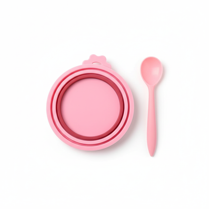 Silicone Pet Food Can Lid with Spoon - Pink