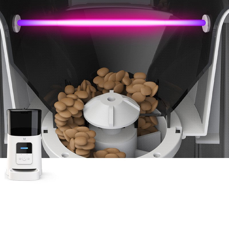 Smart automatic pet feeder with WiFi for cats and dogs, stylish and modern design close up inside