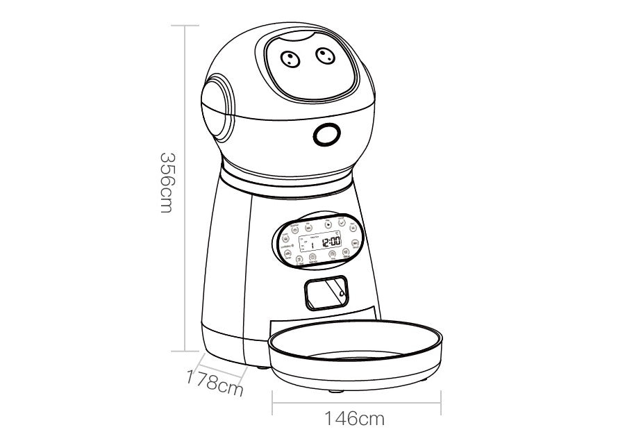 Smart robot pet feeder for dogs and cats with voice recorder and automatic portion control dimensions 