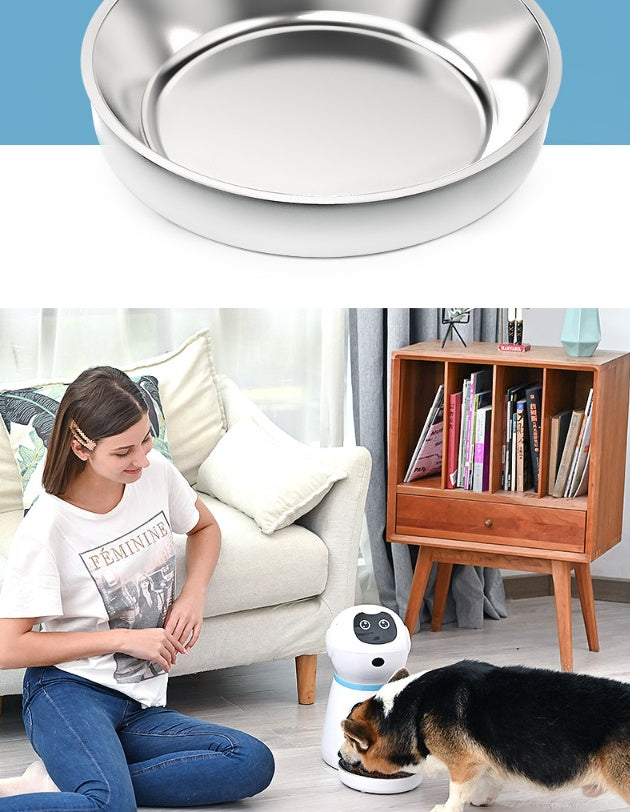 Smart robot pet feeder for dogs and cats with voice recorder and automatic portion control room view