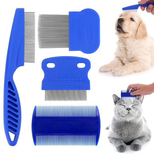 Stainless steel dense gear blue flea comb set for cats and dogs grooming cover image