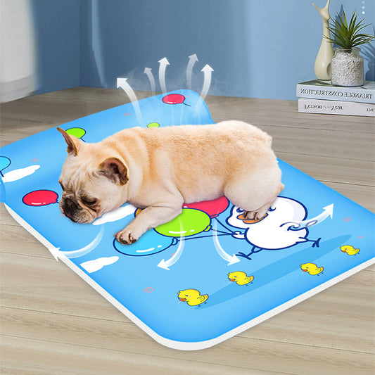 Summer cooling dog mat with raised pillow, breathable and non-slip, suitable for dogs and cats, shown in a neutral background main image